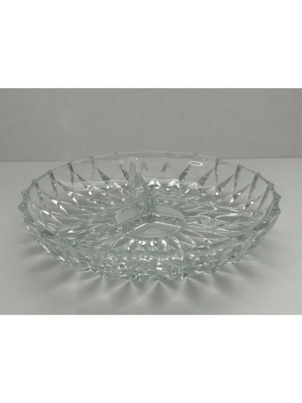 Vintage MCM Clear Glass Divided Makeup Trinket Serving Dish Diamond Pattern Glam
